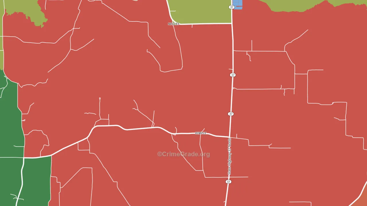 Dimple, TX Map of Robbery Rates