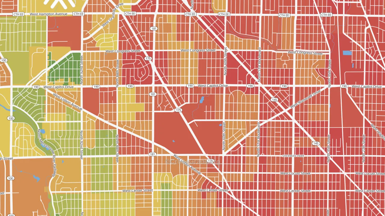 Dineen Park, Milwaukee, WI Map of Robbery Rates