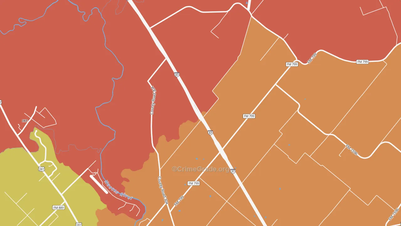 Dinero, TX Map of Robbery Rates