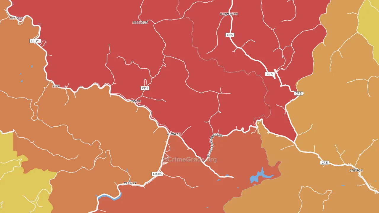 Dingess, WV Map of Robbery Rates