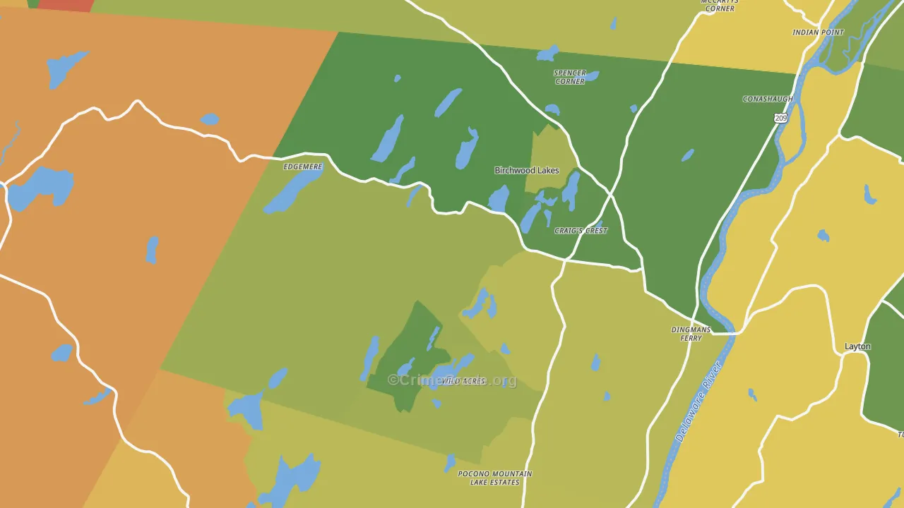 Dingmans Ferry, PA Map of Robbery Rates