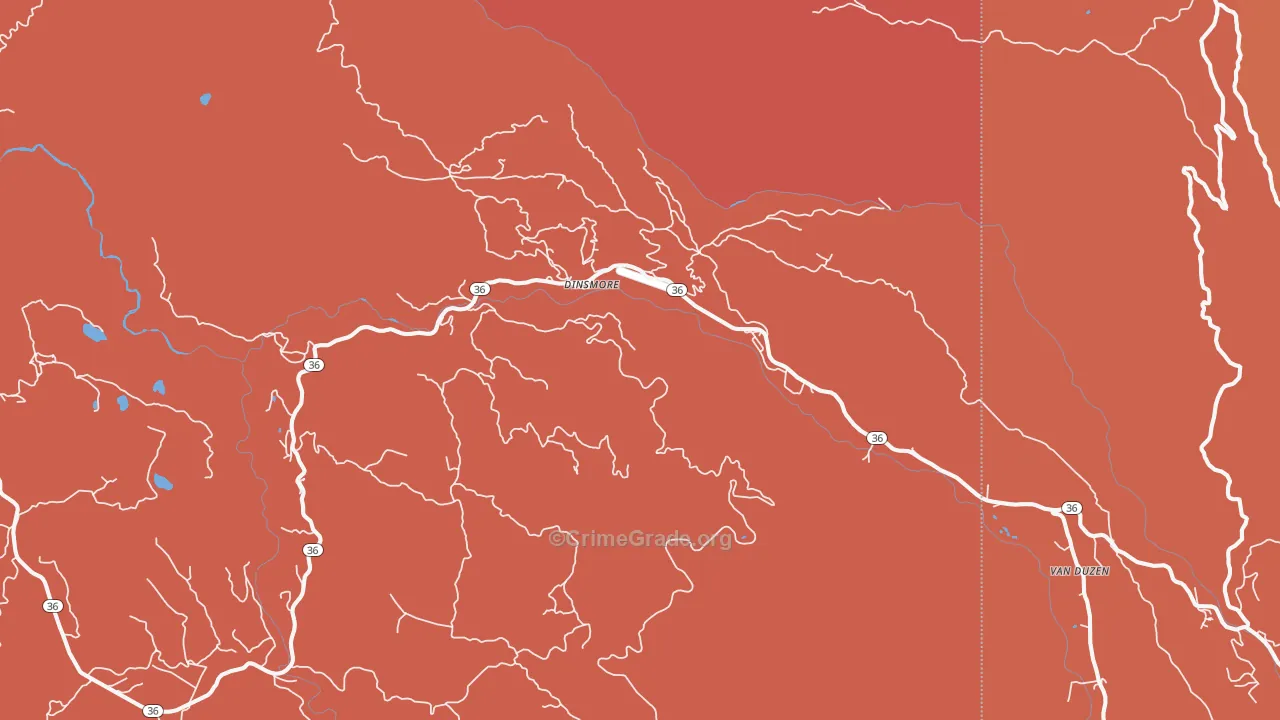 Dinsmore, CA Map of Robbery Rates