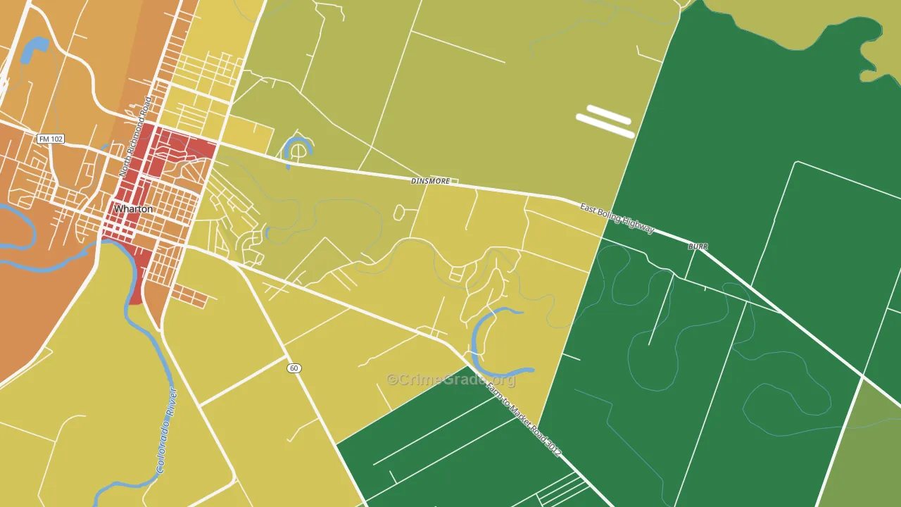 Dinsmore, TX Map of Robbery Rates