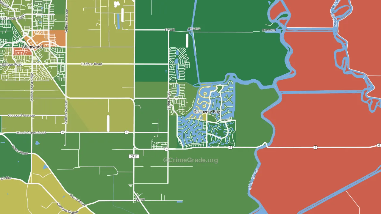 Discovery Bay, CA Map of Robbery Rates