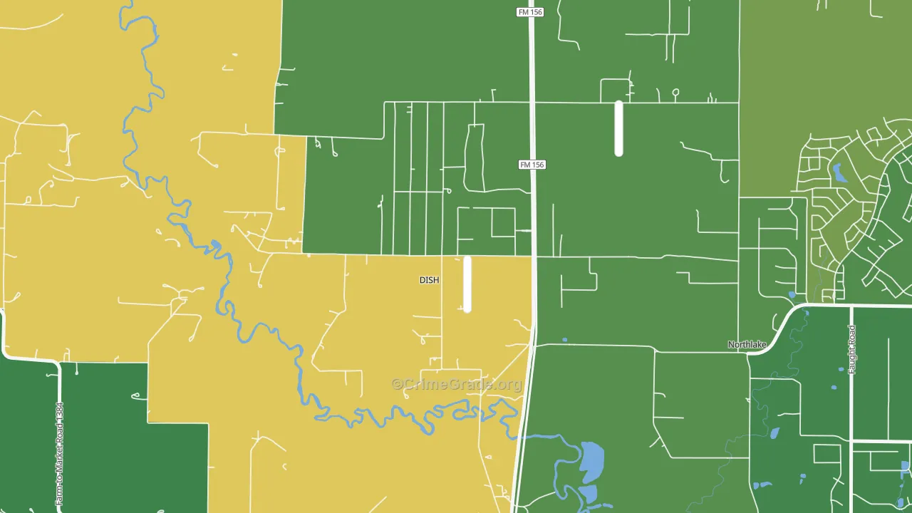DISH, TX Map of Robbery Rates