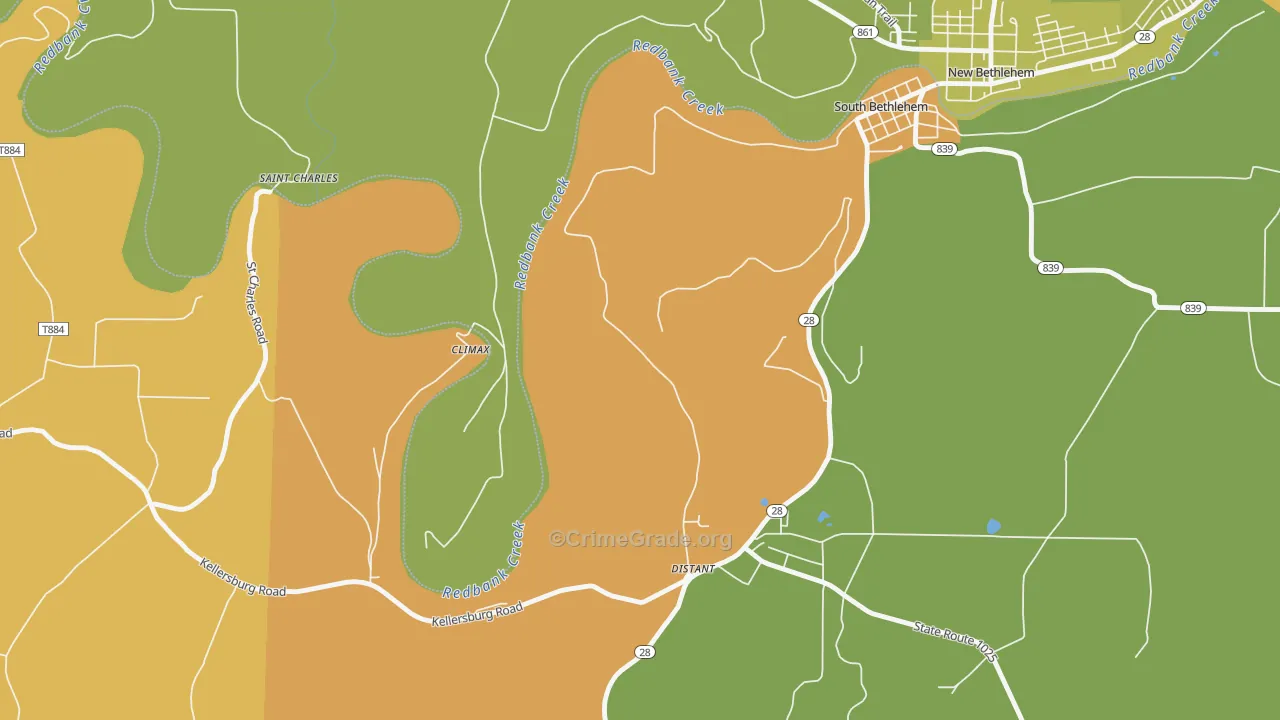 Distant, PA Map of Robbery Rates