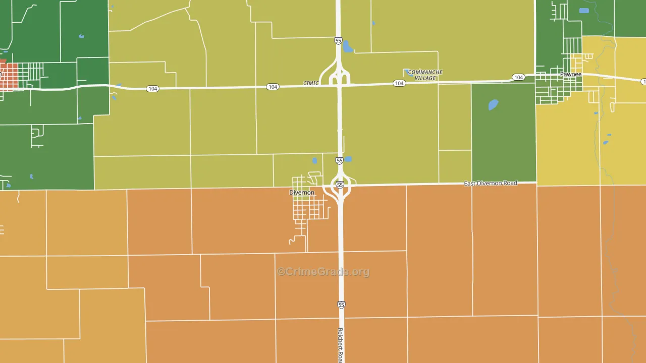 Divernon, IL Map of Robbery Rates