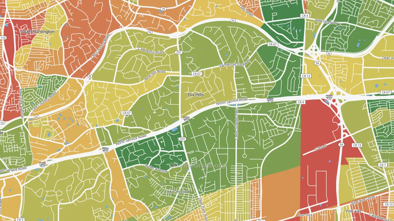 Dix Hills, NY Map of Robbery Rates