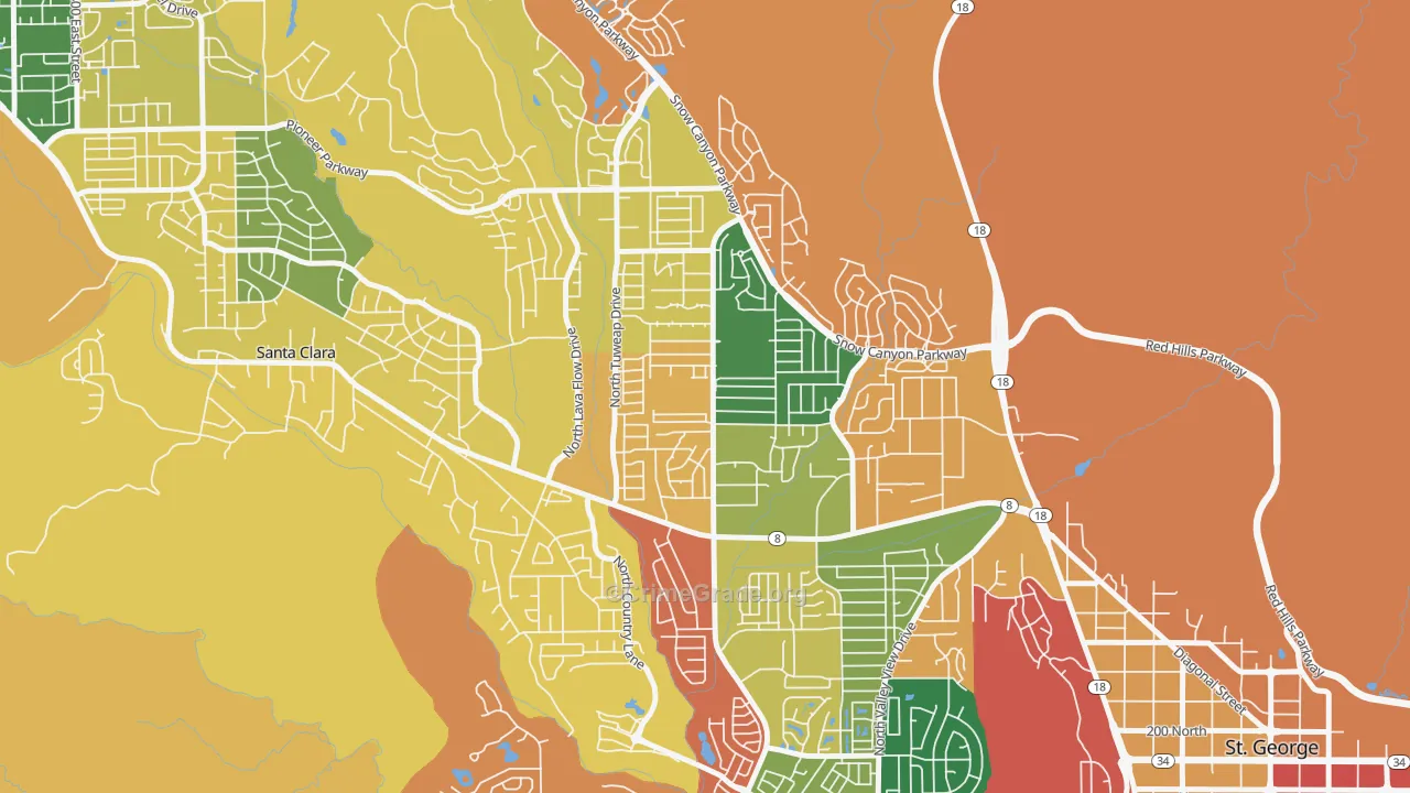 Dixie Downs, St. George, UT Map of Robbery Rates