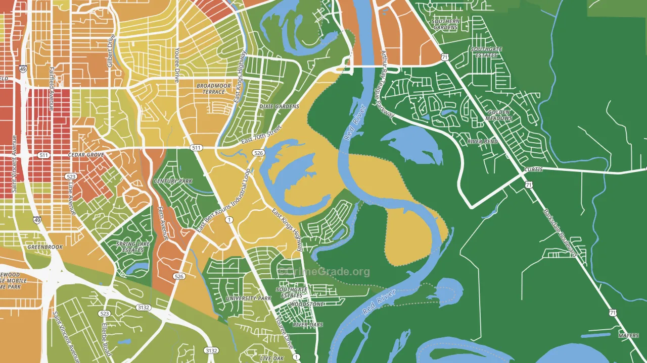 Dixie Gardens, LA Map of Robbery Rates