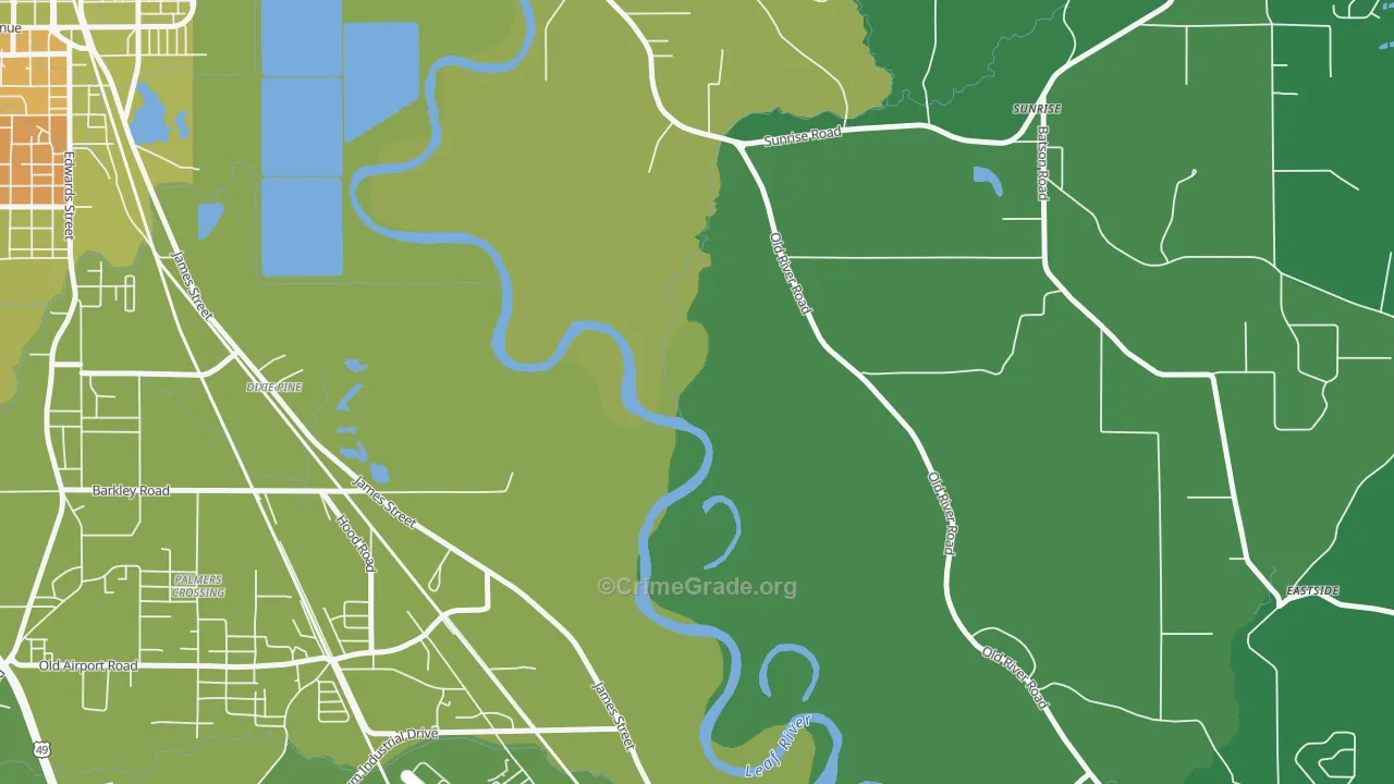 Dixie Pine, MS Map of Robbery Rates