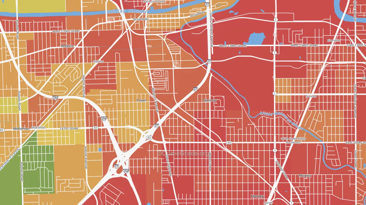Dixmoor, IL Map of Robbery Rates