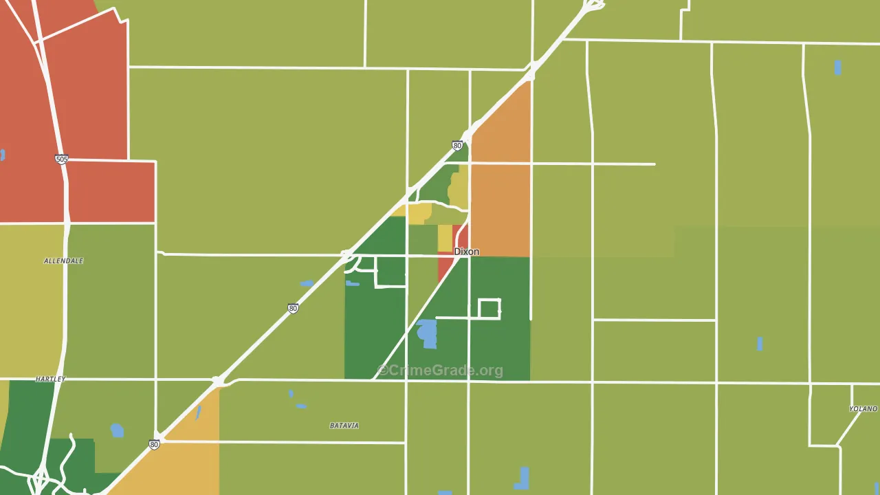 Dixon, CA Map of Robbery Rates