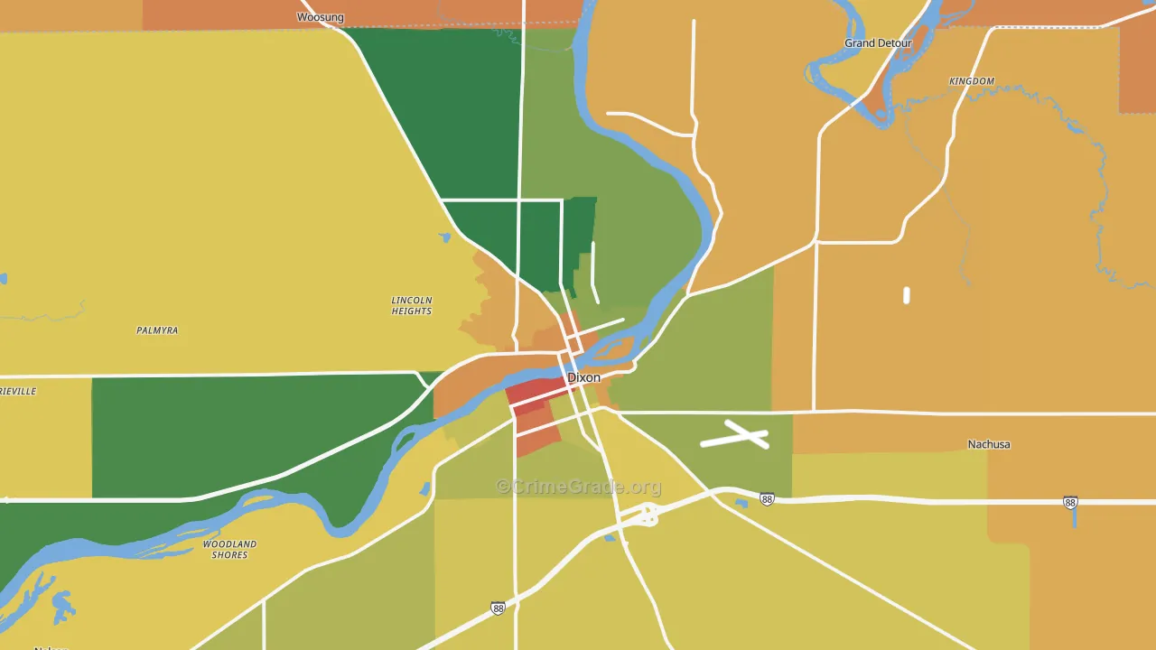 Dixon, IL Map of Robbery Rates