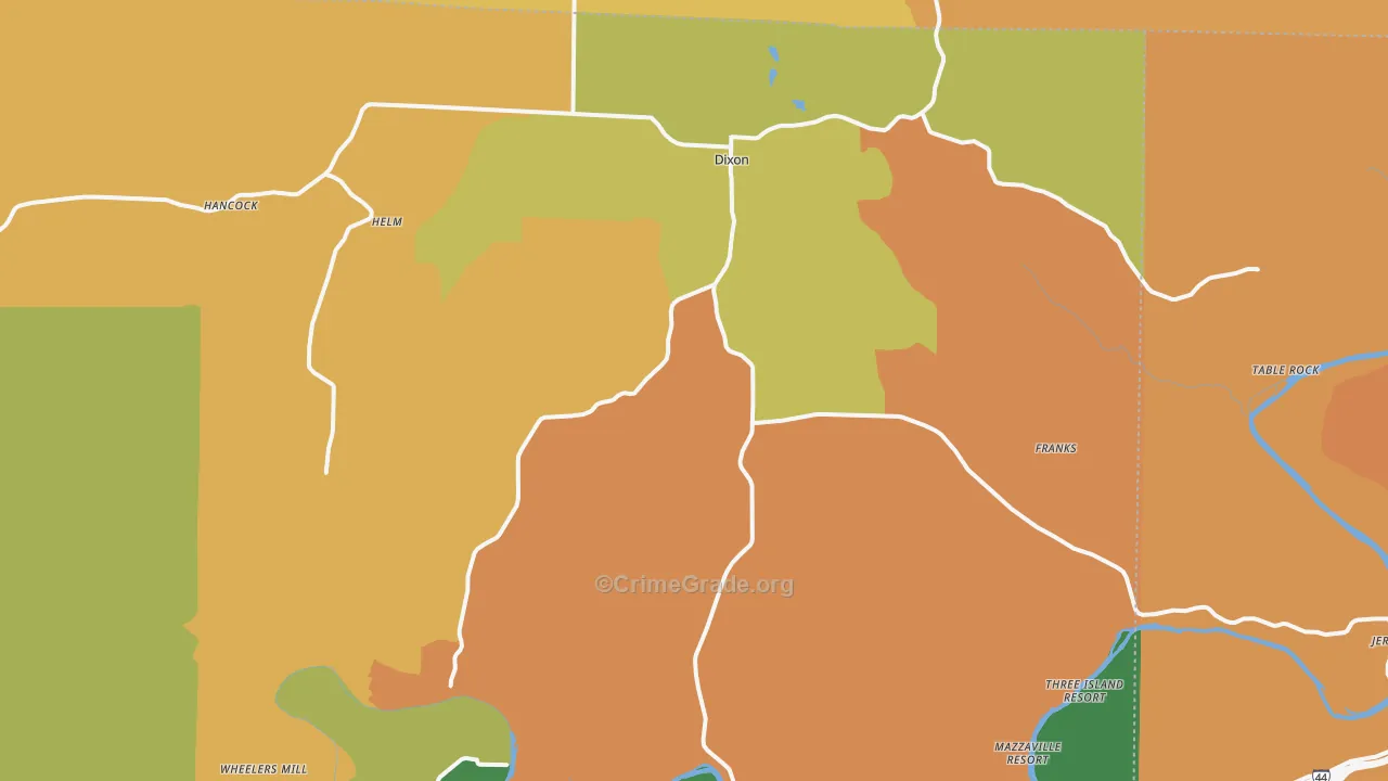 Dixon, MO Map of Robbery Rates