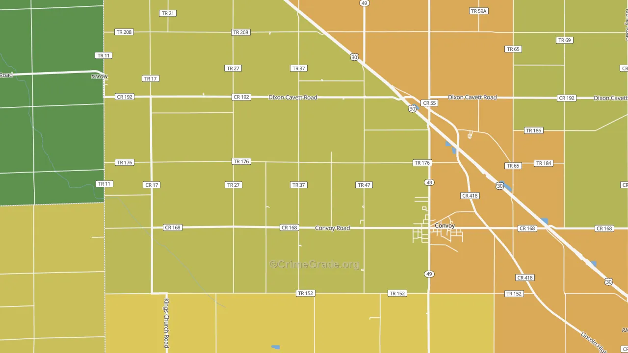 Dixon, OH Map of Robbery Rates