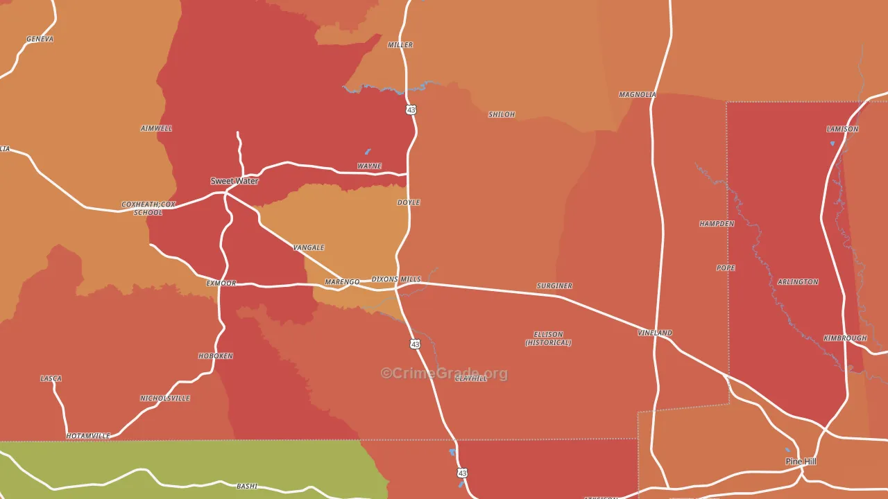 Dixons Mills, AL Map of Robbery Rates