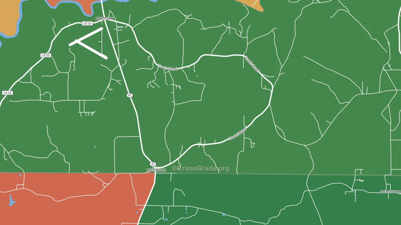Dixonville, AL Map of Robbery Rates