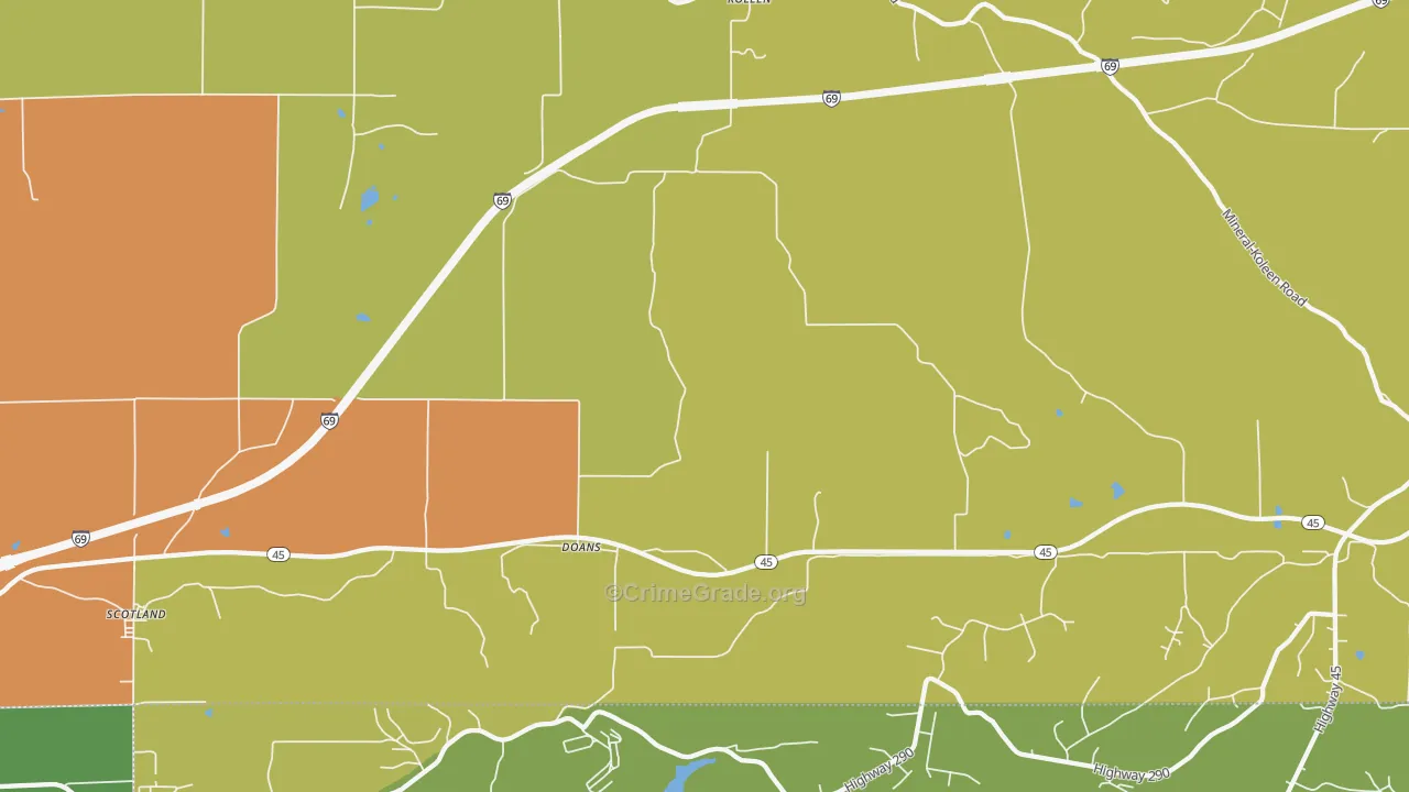 Doans, IN Map of Robbery Rates