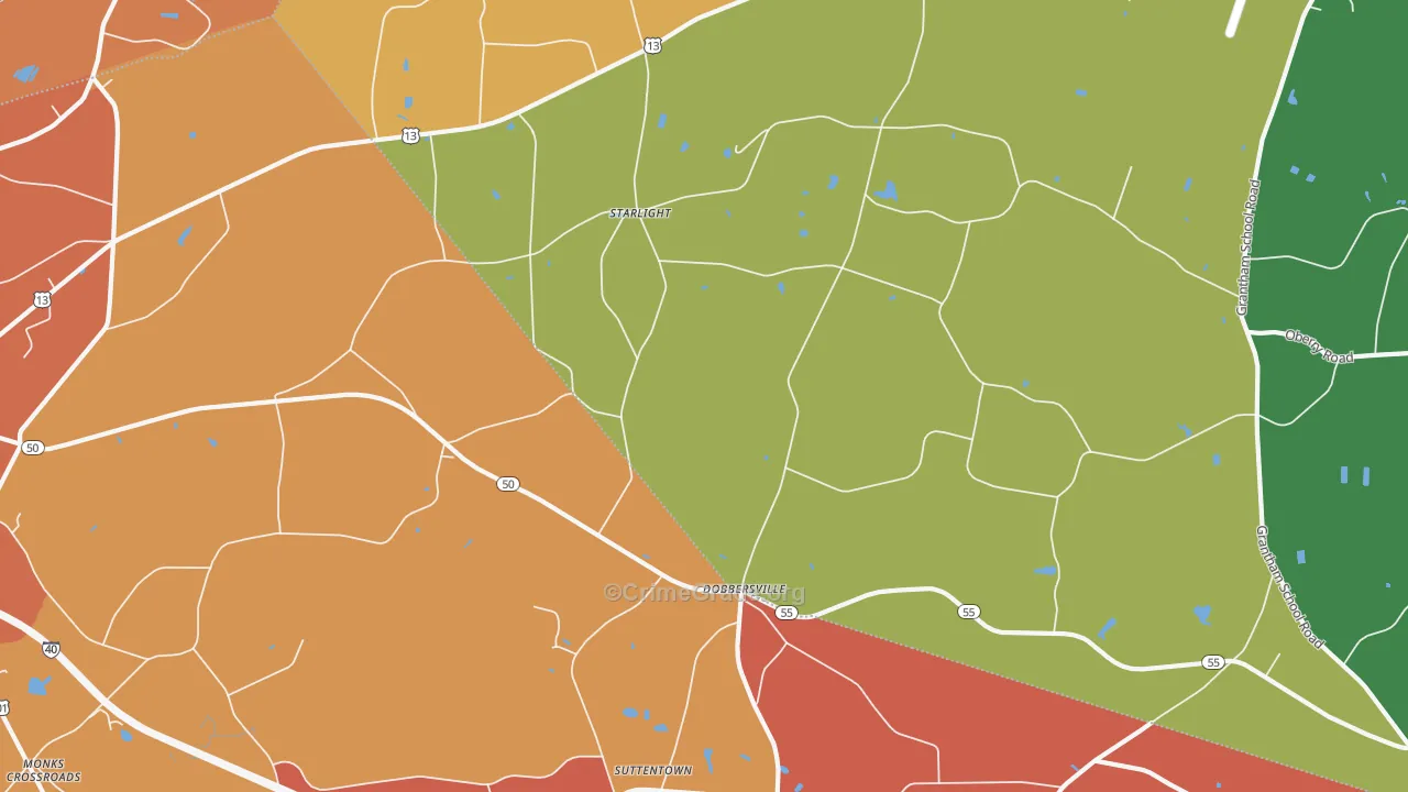 Dobbersville, NC Map of Robbery Rates