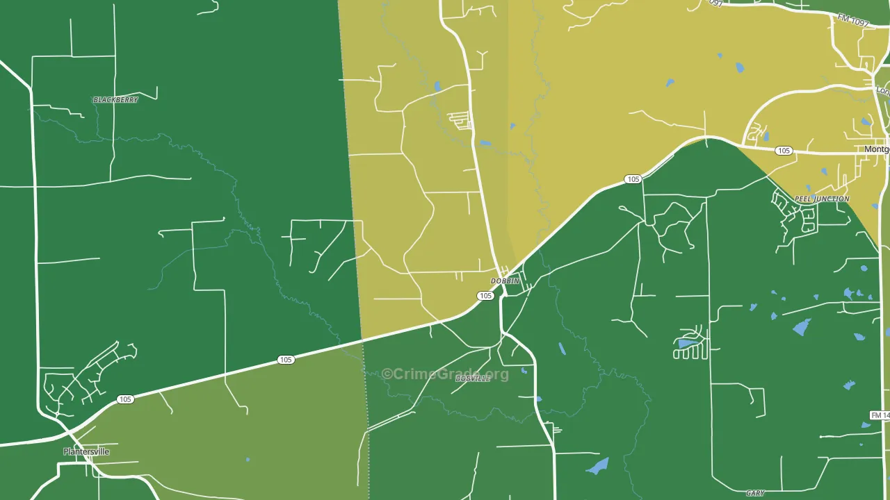 Dobbin, TX Map of Robbery Rates