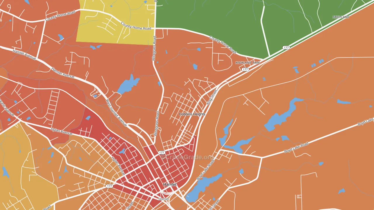 Dobbins Heights, NC Map of Robbery Rates