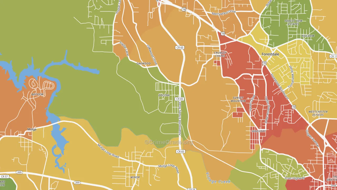 Docena, AL Map of Robbery Rates