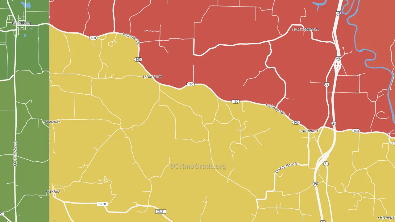 Doddridge, AR Map of Robbery Rates