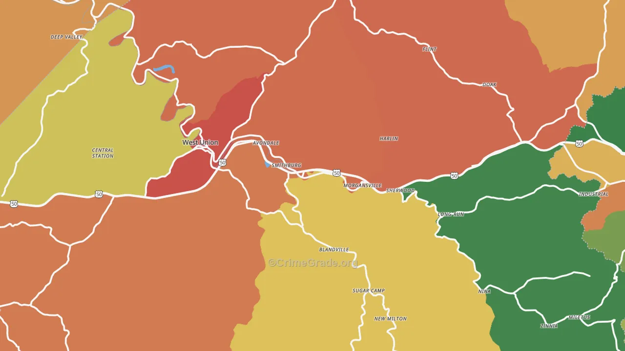 Doddridge County, WV Map of Robbery Rates