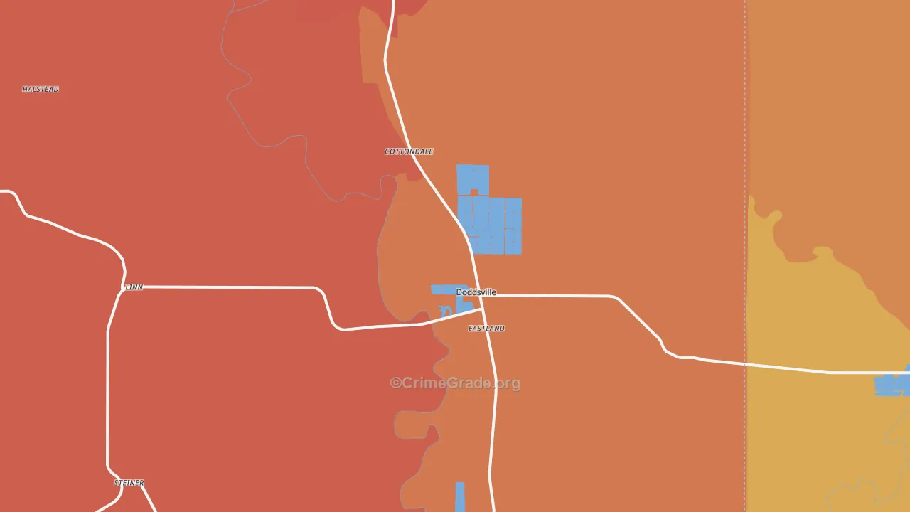 Doddsville, MS Map of Robbery Rates
