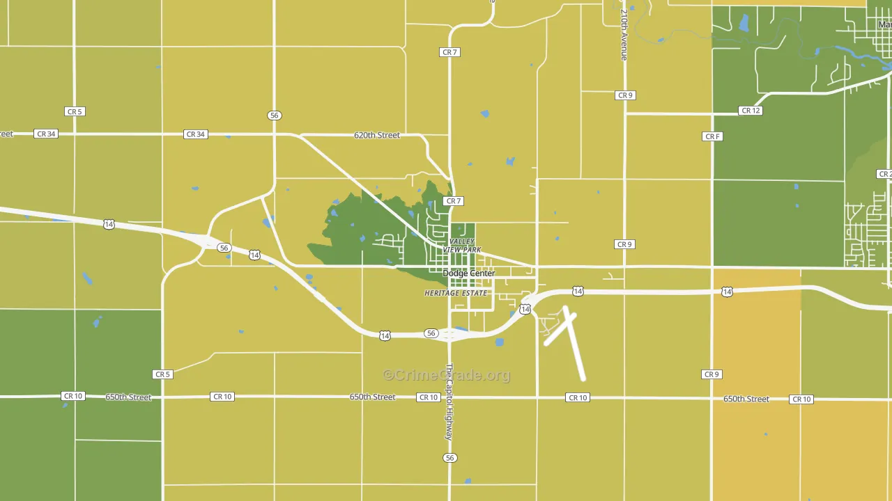 Dodge Center, MN Map of Robbery Rates