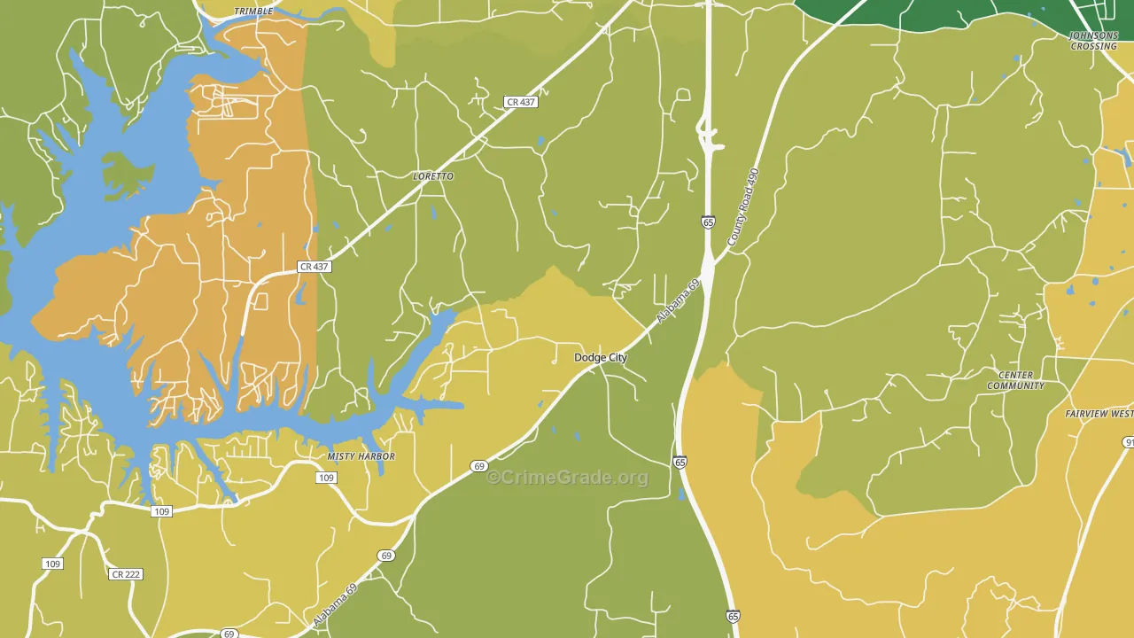 Dodge City, AL Map of Robbery Rates