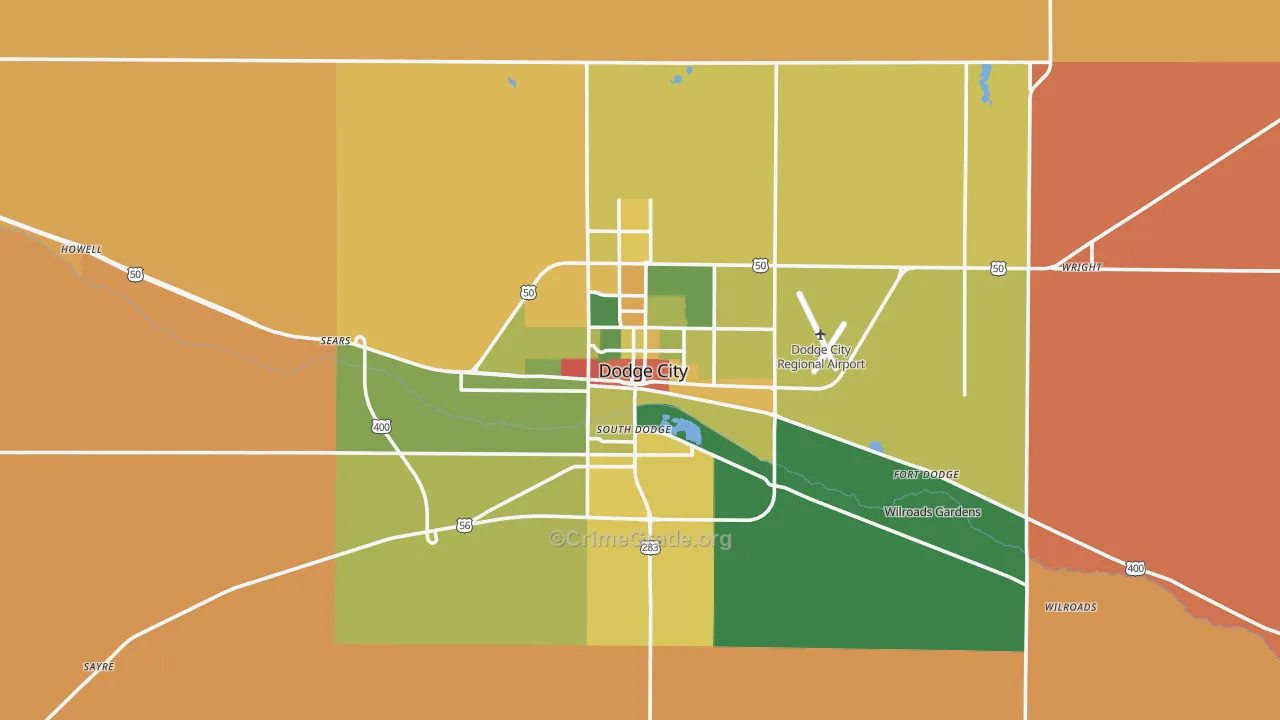 Dodge City, KS Map of Robbery Rates