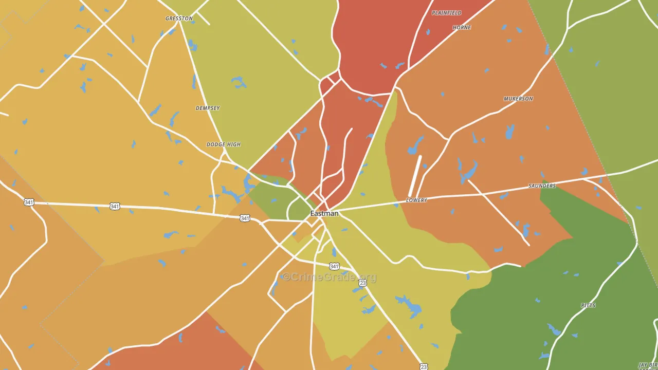 Dodge County, GA Map of Robbery Rates