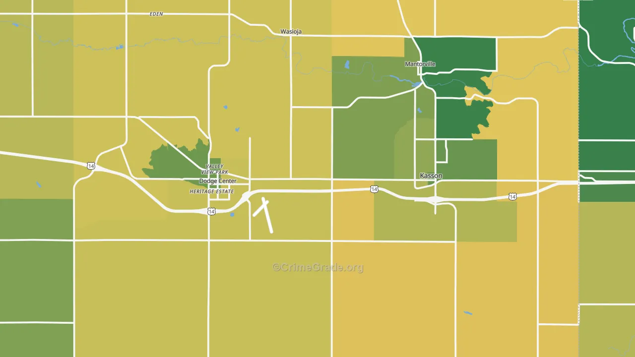 Dodge County, MN Map of Robbery Rates