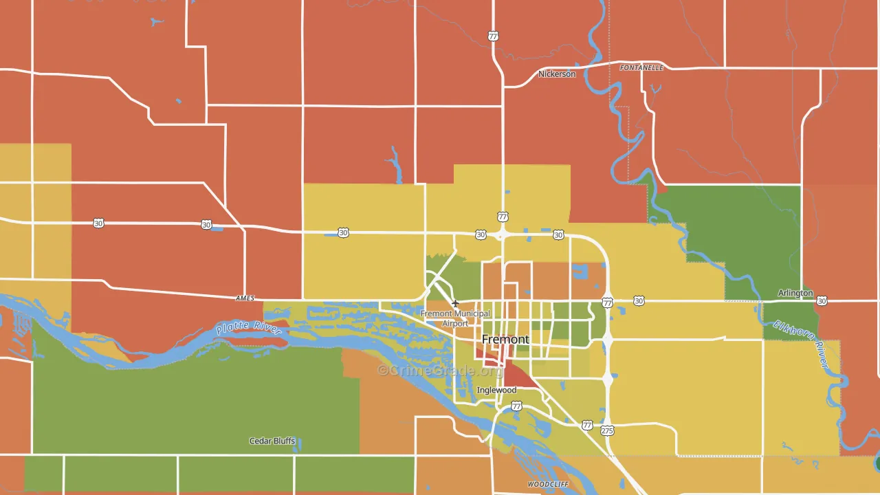 Dodge County, NE Map of Robbery Rates