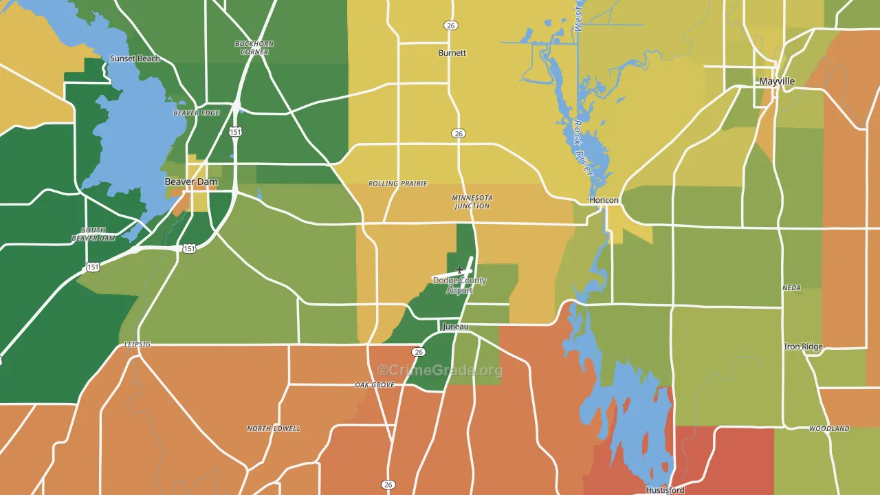 Dodge County, WI Map of Robbery Rates