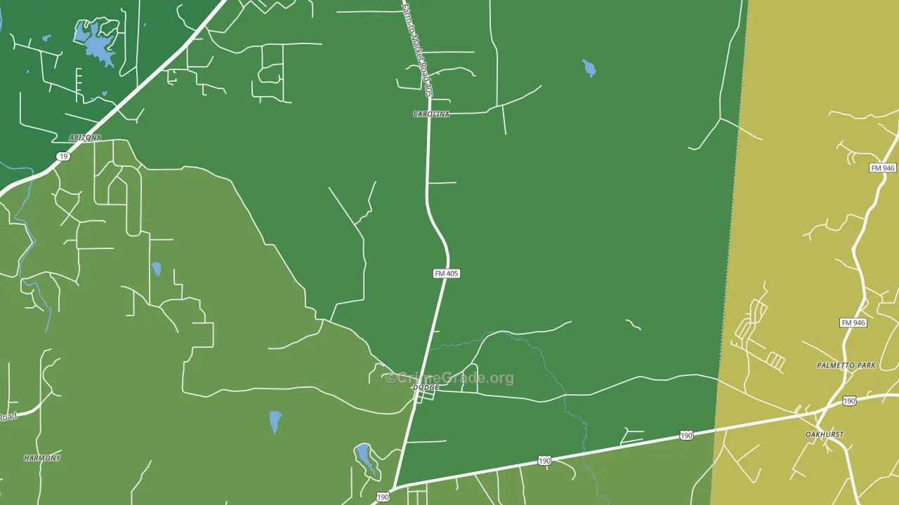 Dodge, TX Map of Robbery Rates