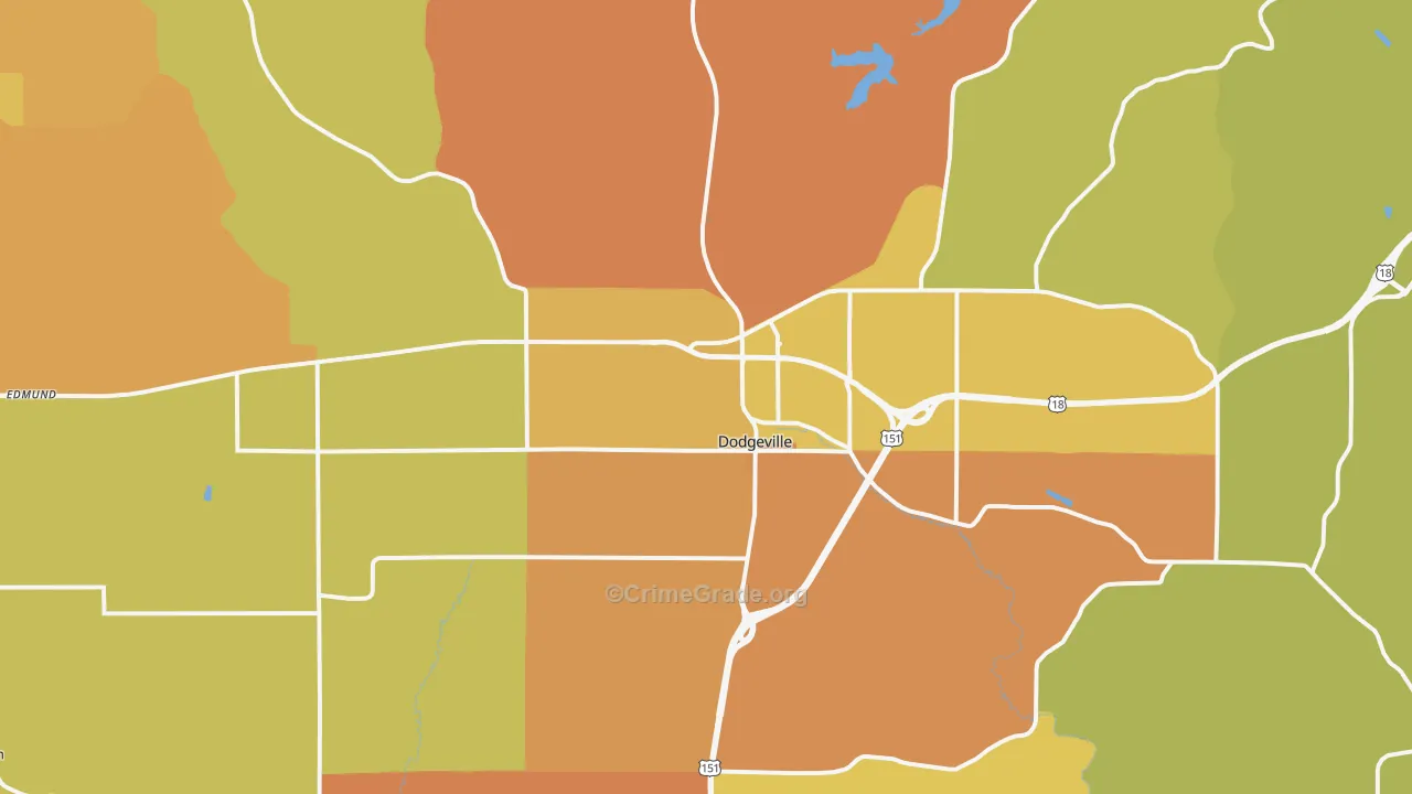 Dodgeville, WI Map of Robbery Rates
