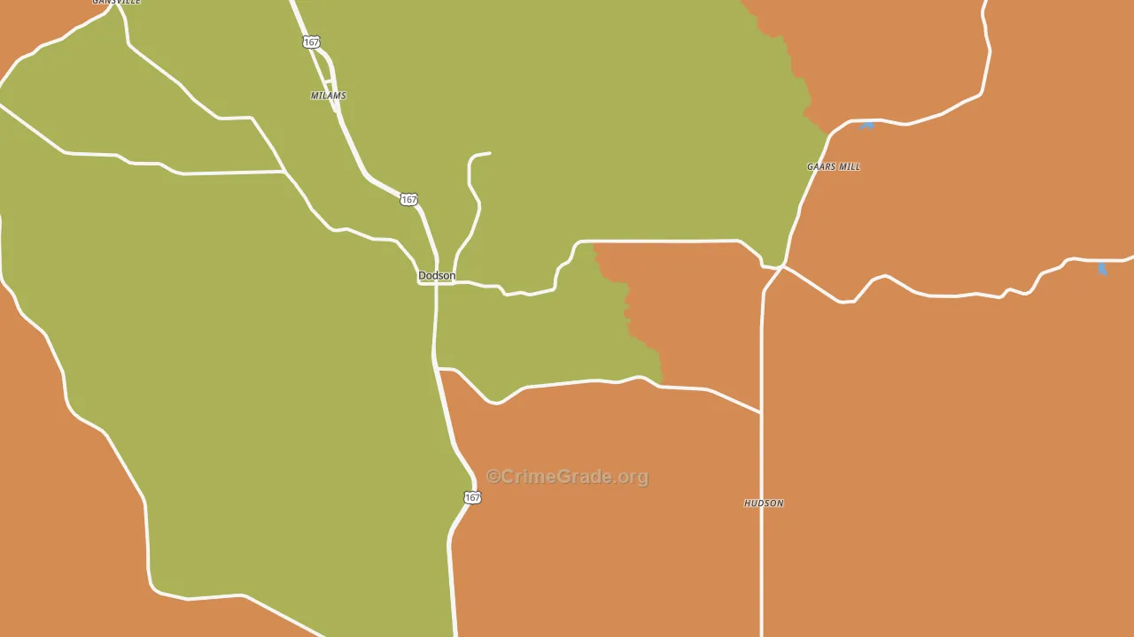 Dodson, LA Map of Robbery Rates