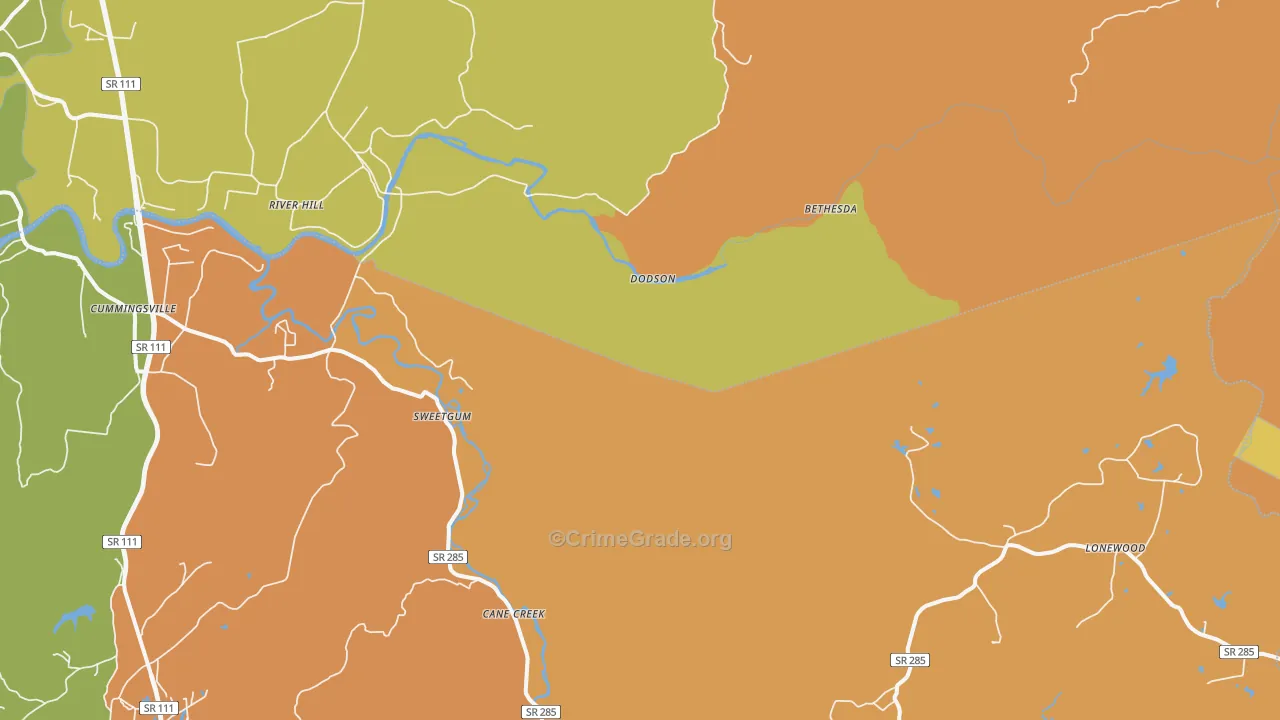 Dodson, TN Map of Robbery Rates