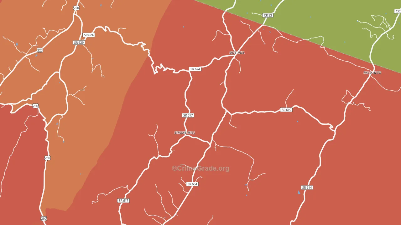 Doe Hill, VA Map of Robbery Rates