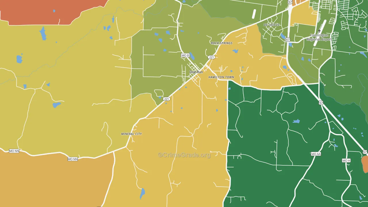 Doe Run, MO Map of Robbery Rates