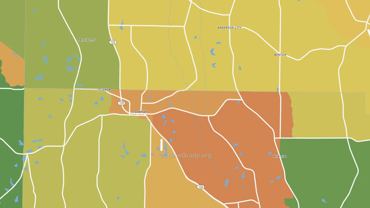 Doerun, GA Map of Robbery Rates