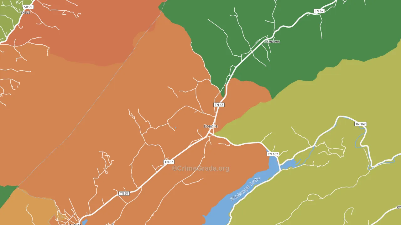 Doeville, TN Map of Robbery Rates