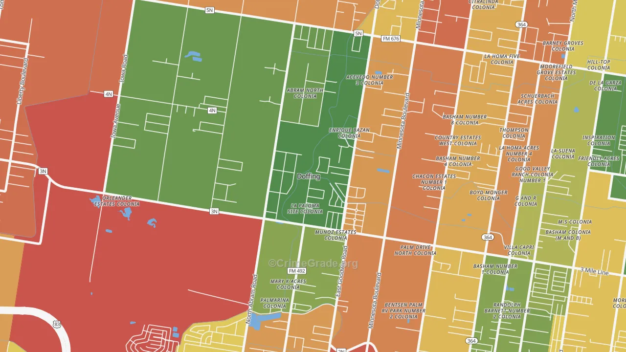 Doffing, Mission, TX Map of Robbery Rates