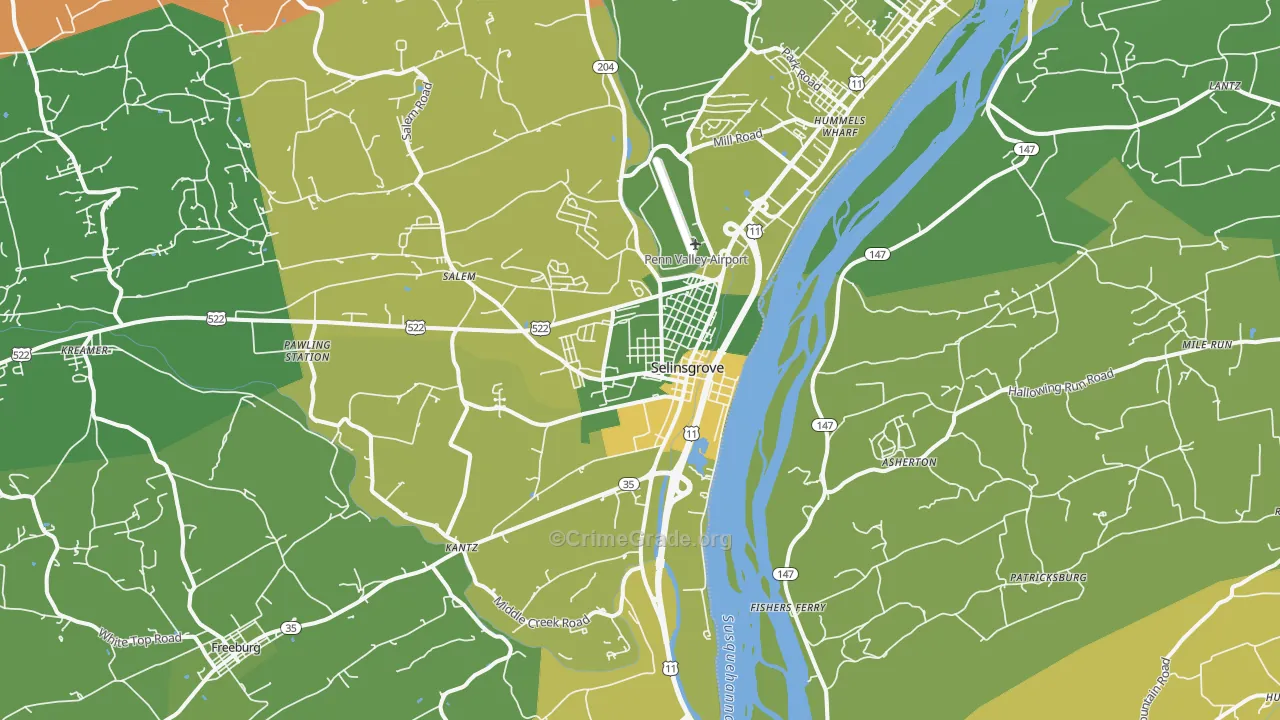 Dogtown, Selinsgrove, PA Map of Robbery Rates
