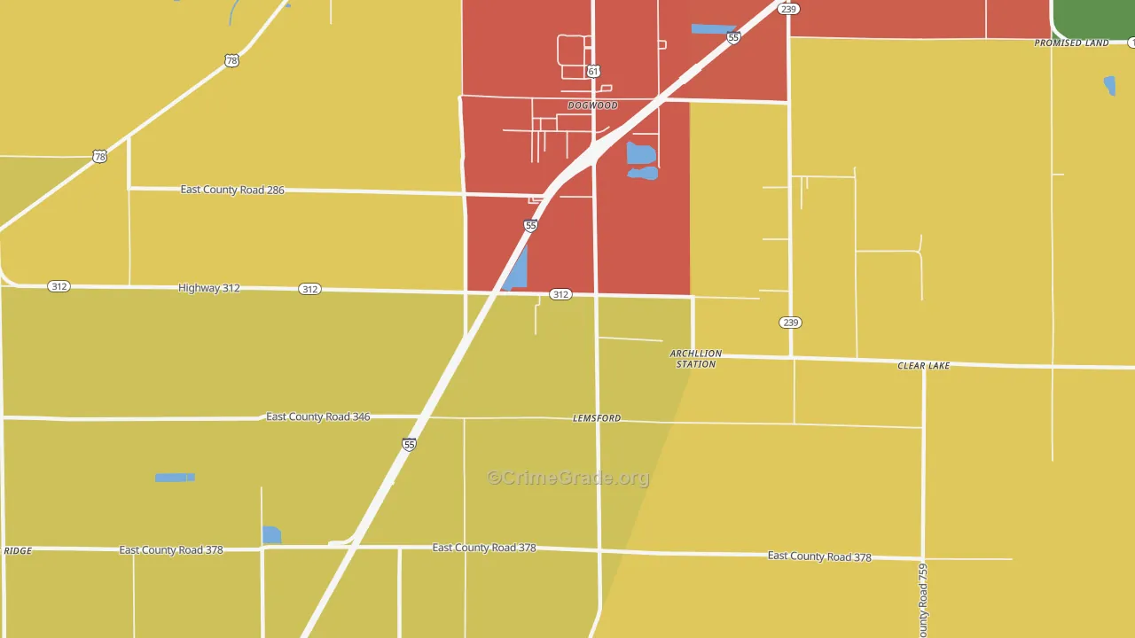 Dogwood, AR Map of Robbery Rates