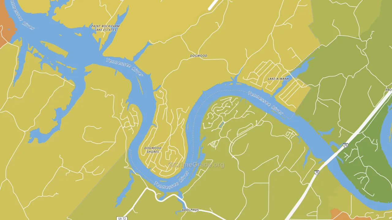 Dogwood, TN Map of Robbery Rates