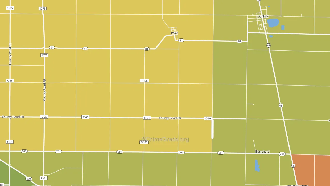 Dola, OH Map of Robbery Rates